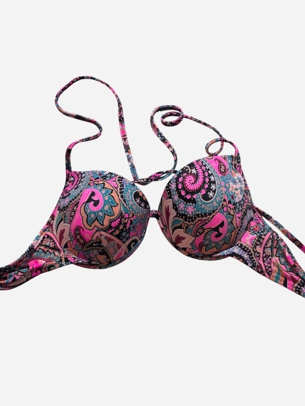 Shade & Shore Pink Paisley Push-Up Bikini Top with Teal Accents